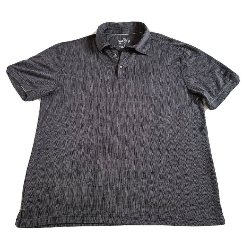 NAT NAST Dark Gray Pattern Men's Polo S/S Shirt Polyester/Rayon Stretch Sz Med
